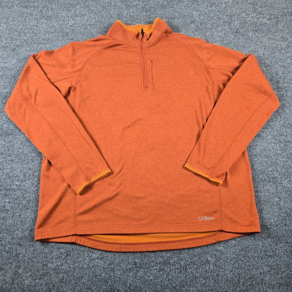 LL Bean Expedition Weight Pullover Mens XXL Orange Grid Fleece 1/4 Zip